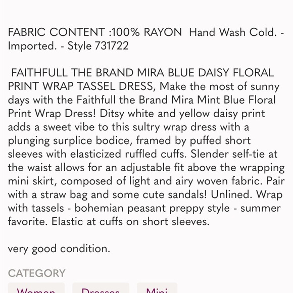 Faithfull The Brand Mira Blue Daisy Floral Wrap Mini Dress Tassels Size 4 Small - Picture 15 of 15